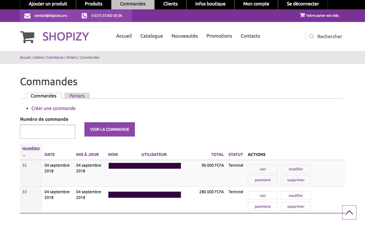 Digi Shop Solution - Commandes