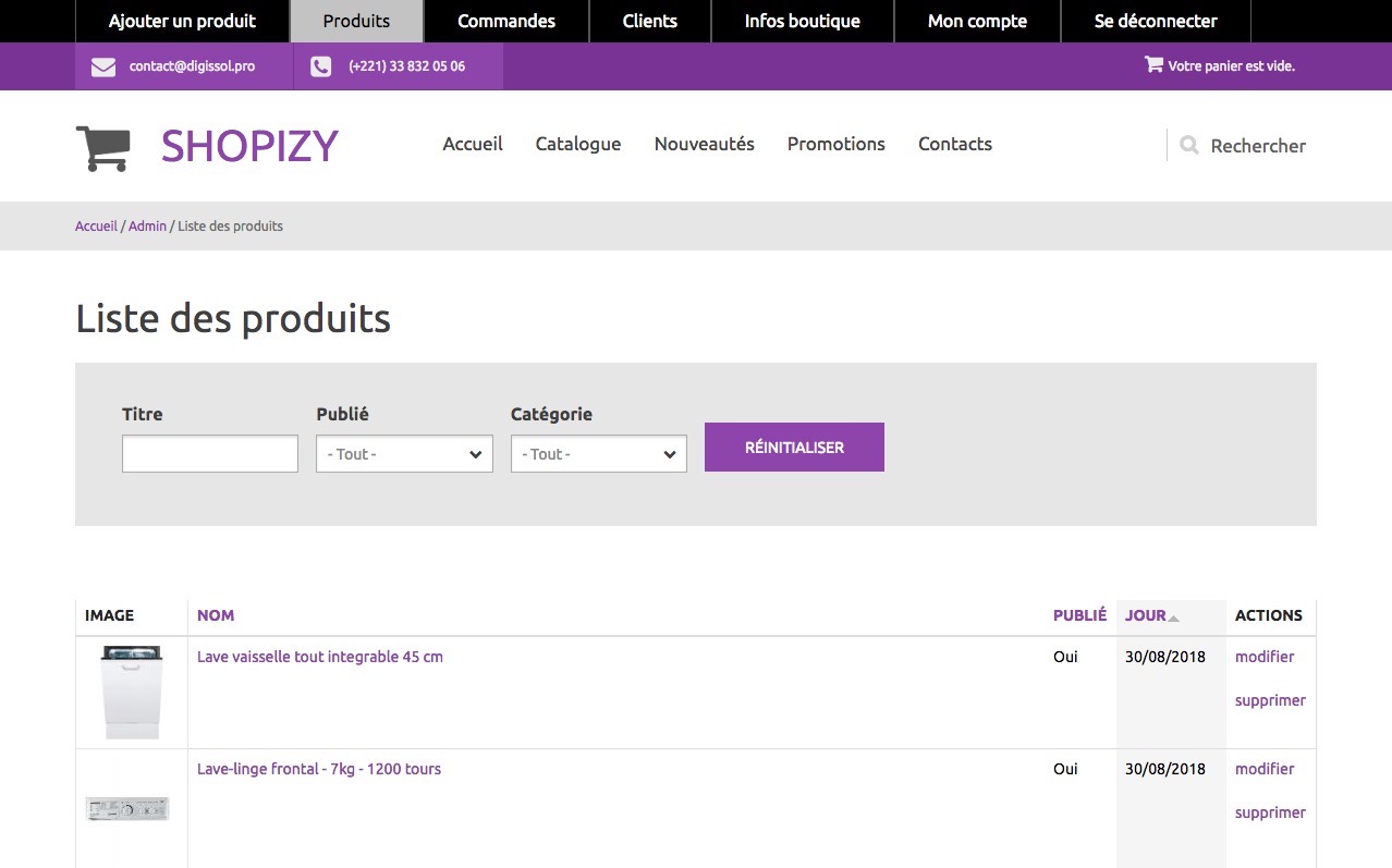 Digi Shop Solution - Liste des produits